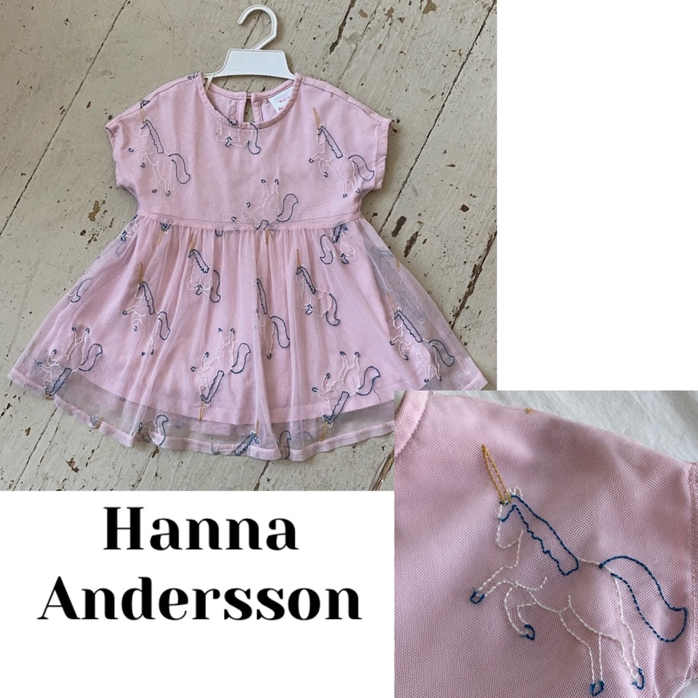 Hanna Andersson Pink Tulle Embroidered Unicorn Dress